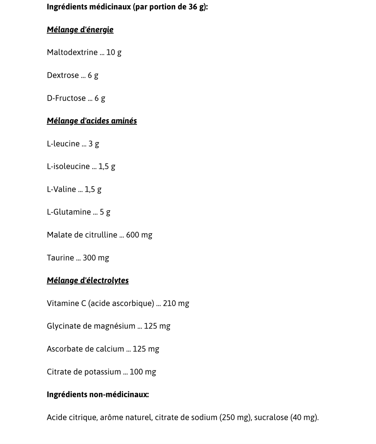 Informations Nutritionnelles