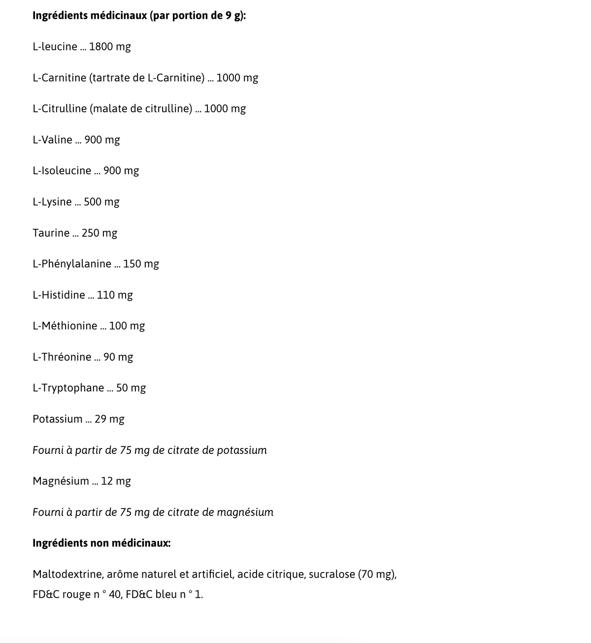 Informations Nutritionnelles