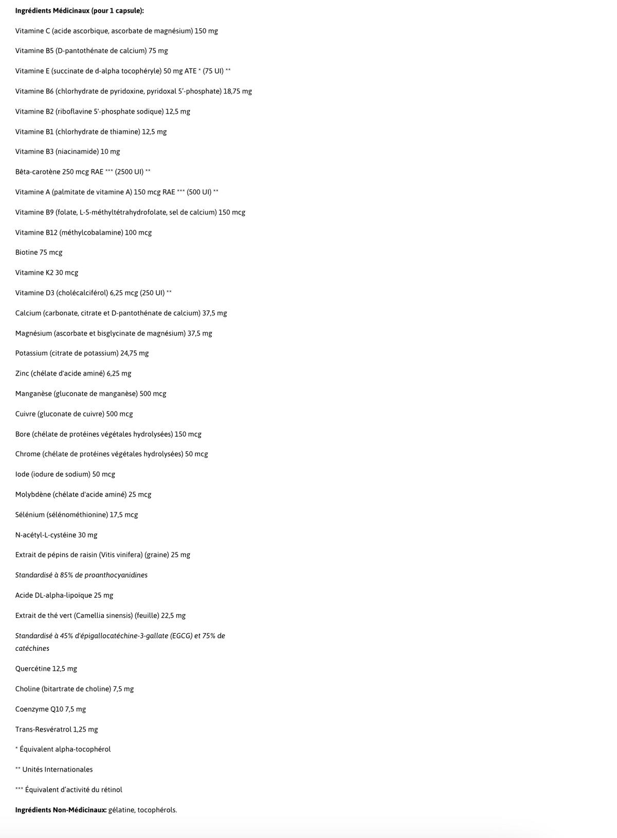 Informations Nutritionnelles