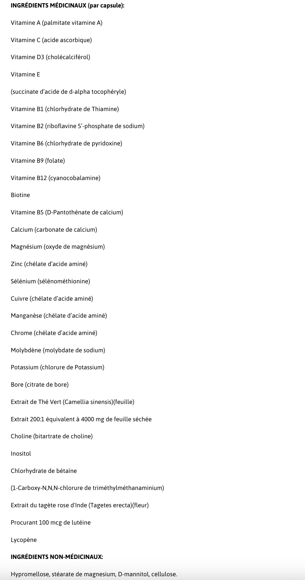 Informations Nutritionnelles