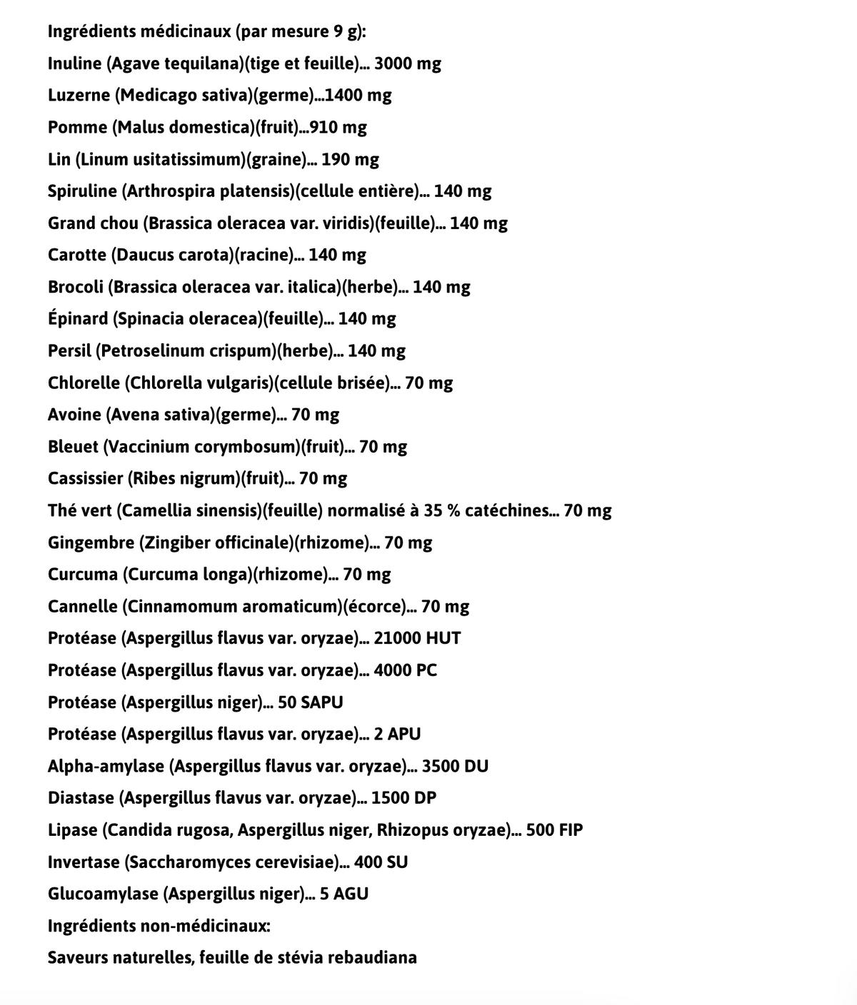 Informations Nutritionnelles
