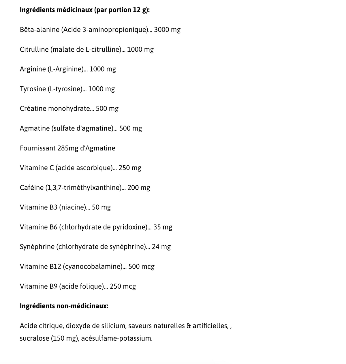 Informations Nutritionnelles