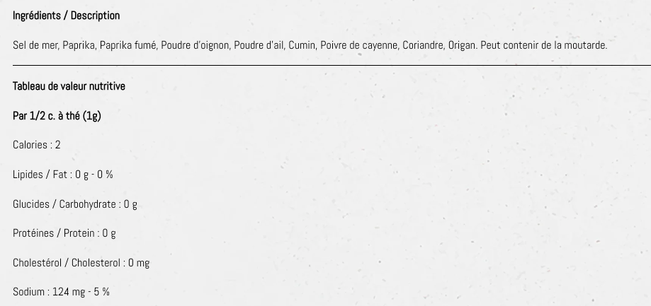 Informations Nutritionnelles